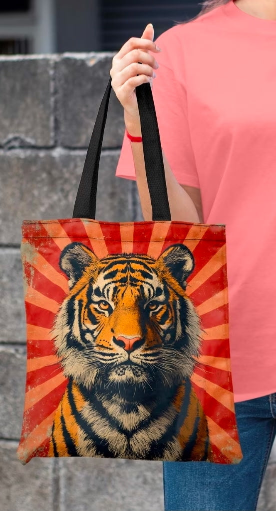 Vintage Rising Sun Tiger Tote Bag – Bold Wildlife Reusable Canvas Bag