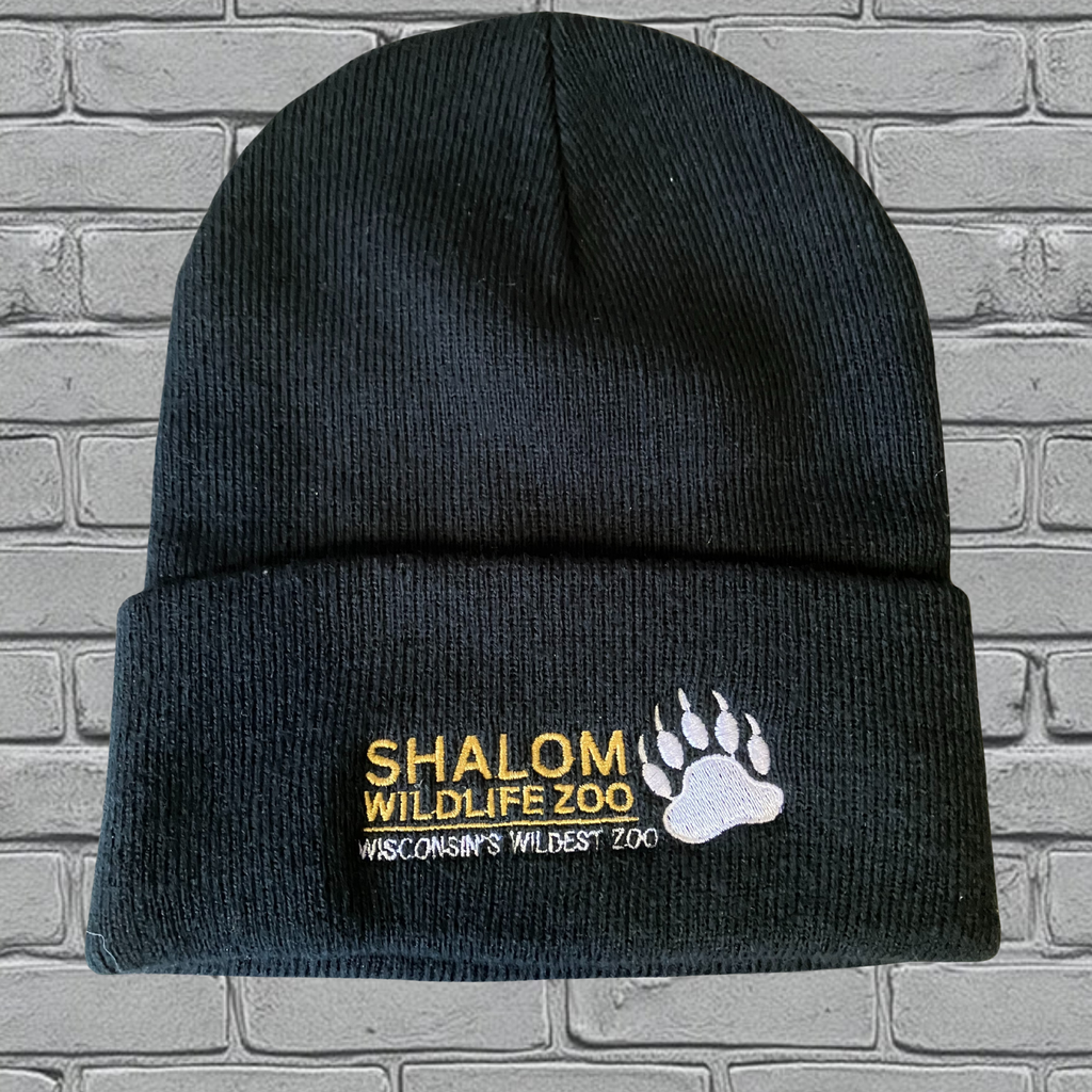 Black Embroidered Essentials Set — Zip-Up Hoodie & Beanie (Silver Paw + Gold Lettering)