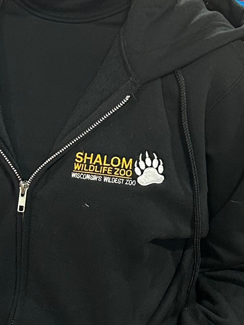 Shalom Wildlife Black Zip-Up Hoodie – Gold Logo Embroidery & Silver Paw Accent (Limited Edition)