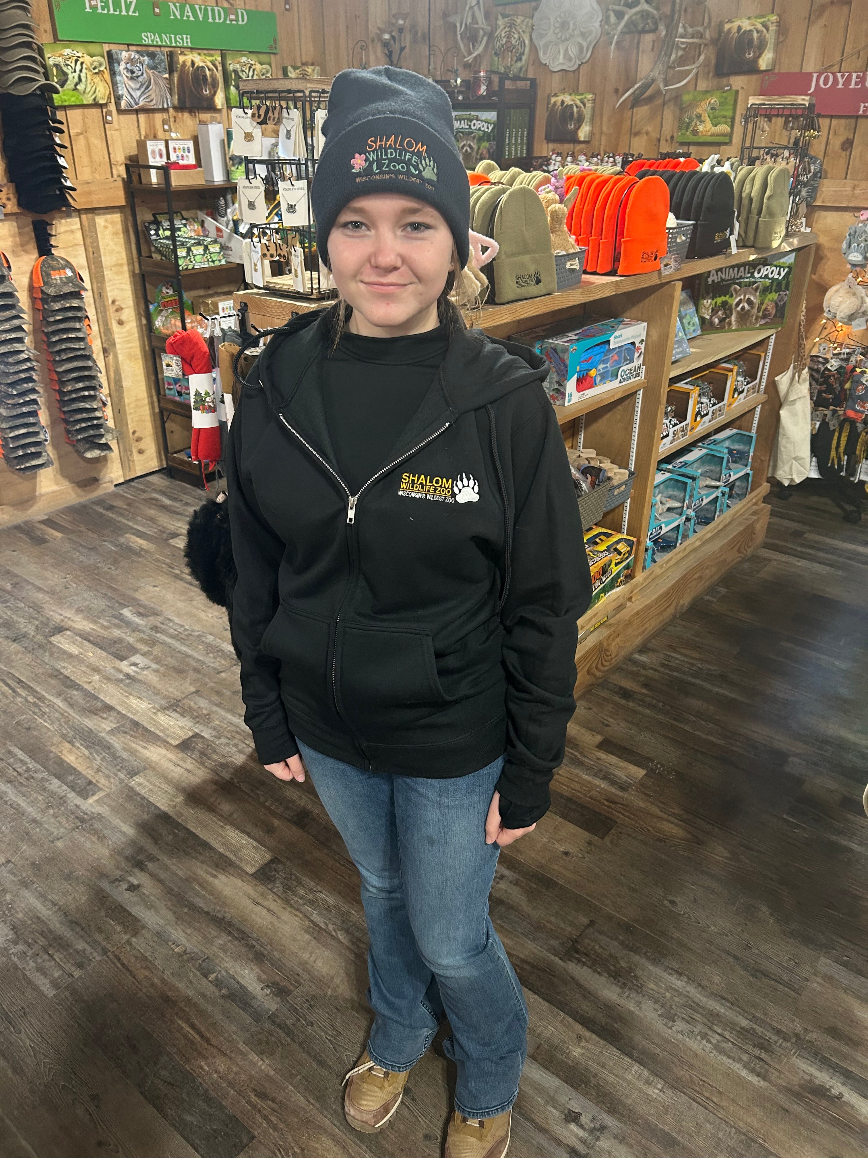 Shalom Wildlife Black Zip-Up Hoodie – Gold Logo Embroidery & Silver Paw Accent (Limited Edition)