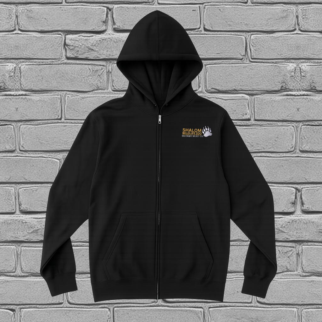 Black Embroidered Essentials Set — Zip-Up Hoodie & Beanie (Silver Paw + Gold Lettering)