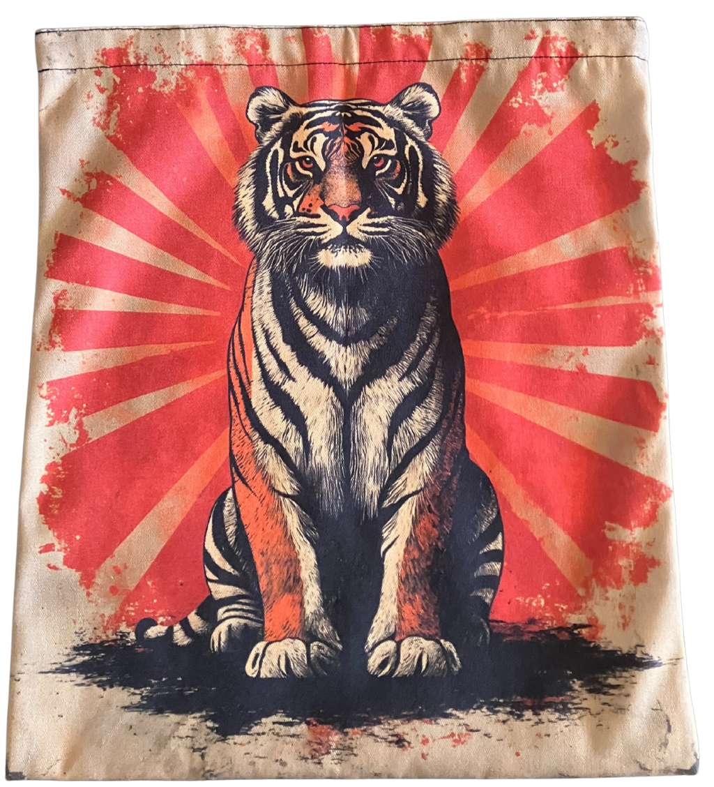 Vintage Rising Sun Tiger Tote Bag – Retro Wildlife Reusable Canvas Bag