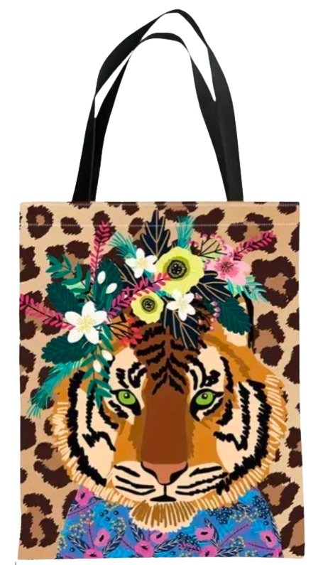 Floral Tiger Tote Bag – Leopard Print Wildlife Reusable Bag