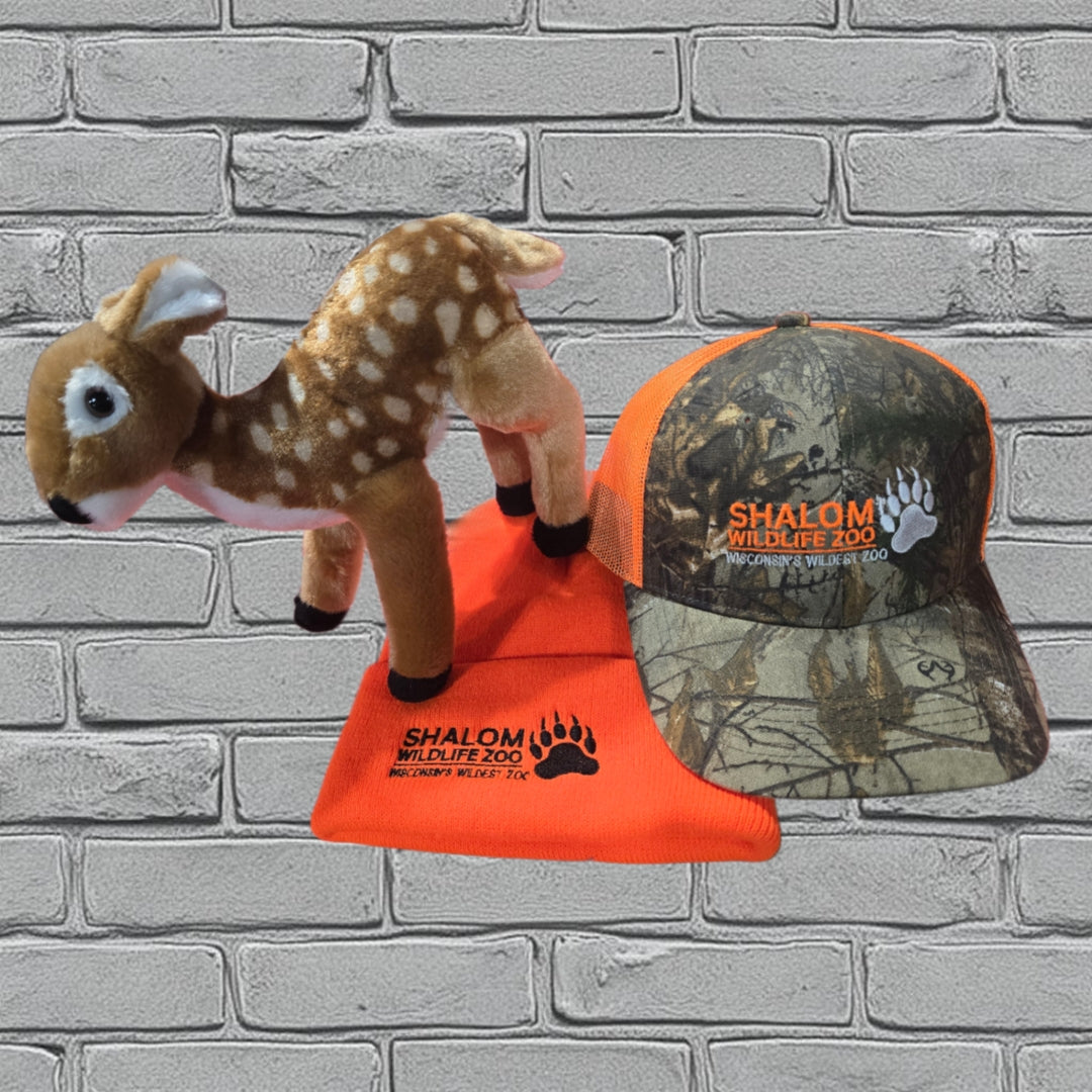 Shalom Wildlife Zoo Outdoor Adventure Bundle – Camo Hat, Orange Beanie & Deer Plush Gift Set